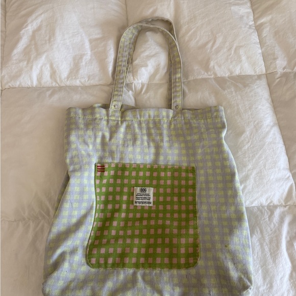 BDG Green and Pink Checkered Tote Bag - Picture 1 of 4